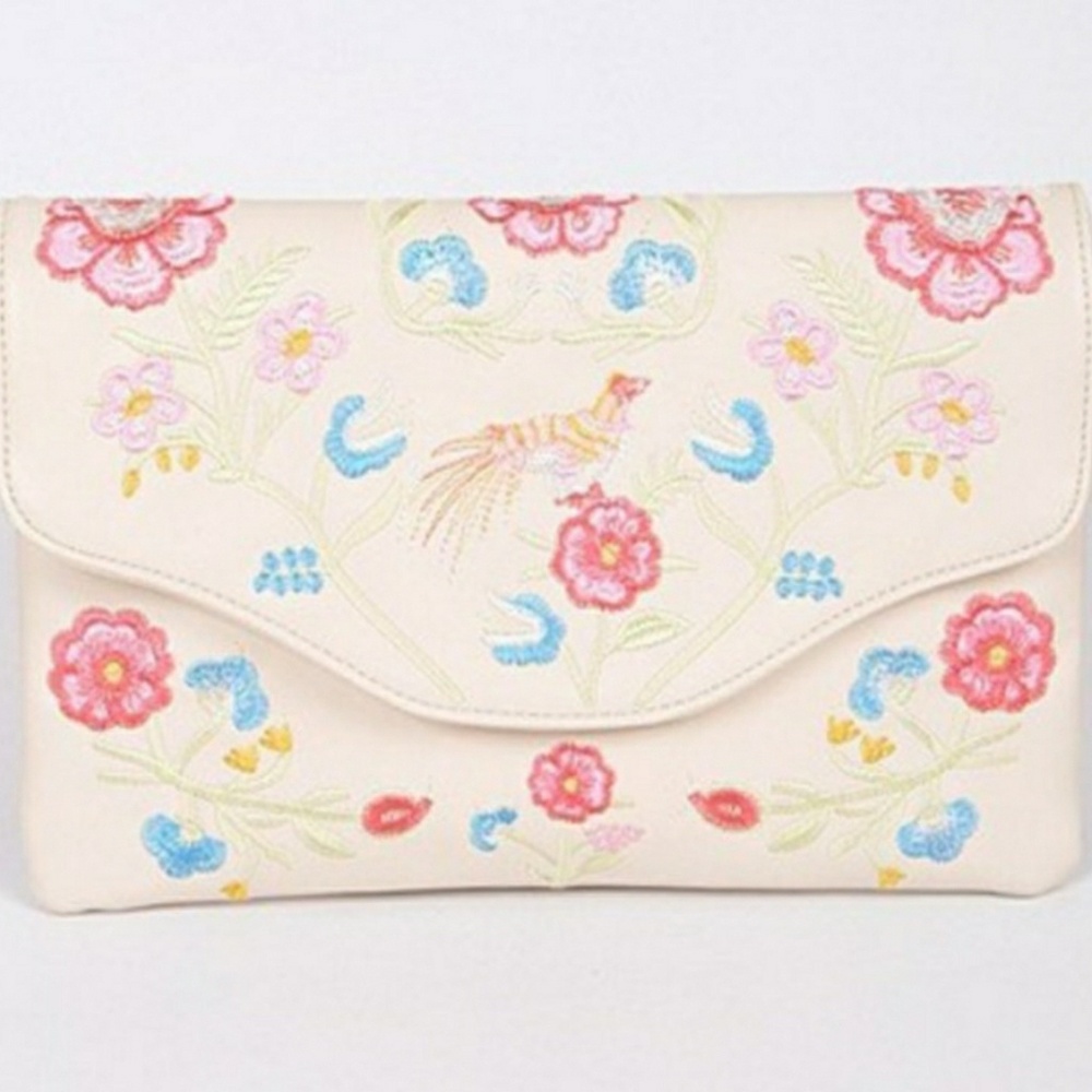 Vegan Leather Flower embroidery Clutch Bag